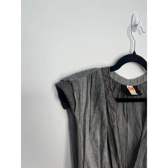 Boss Orange Gray Dress Women 6 Pleated Sheer Cap Sleeve Embellished‎ Waist - Picture 7 of 10